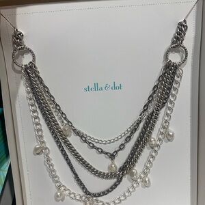 Stella & Dot Silver Multi-Chain Necklace with Pearls